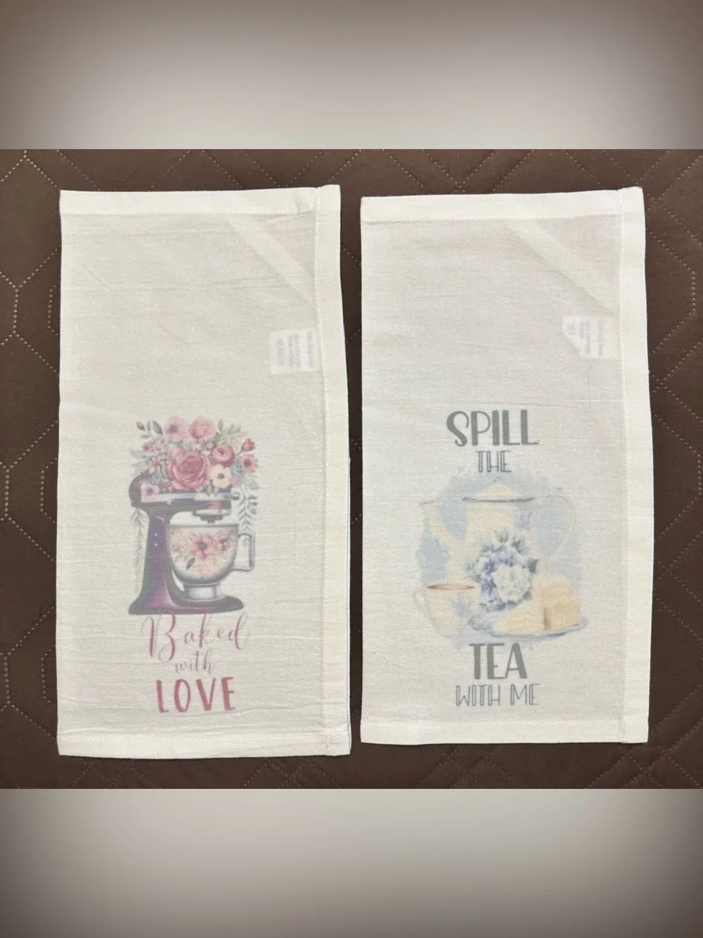 NEW Set of 2 Floral Baking & Tea Kitchen Towels - White with Pink & Blue Prints
